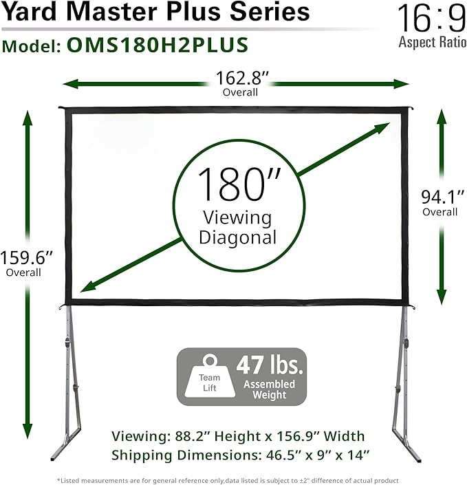 Elite Screens Yard Master Plus, 180-INCH 16:9 Height Setting Adjustable Portable Projector Screen, 4K HD Outdoor Indoor Movie Theater Front Projection, US Based Company 2-YEAR WARRANTY, OMS180H2PLUS