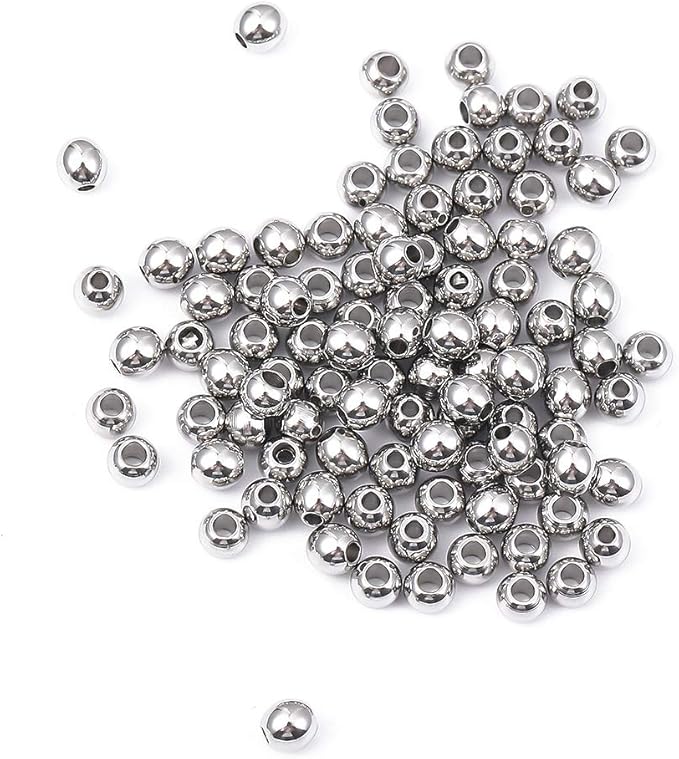 Stainless Steel Spacer Beads 4x3mm Round Loose Charm Caps Beads for DIY Jewelry Making 100pcs with 1.5mm Hole