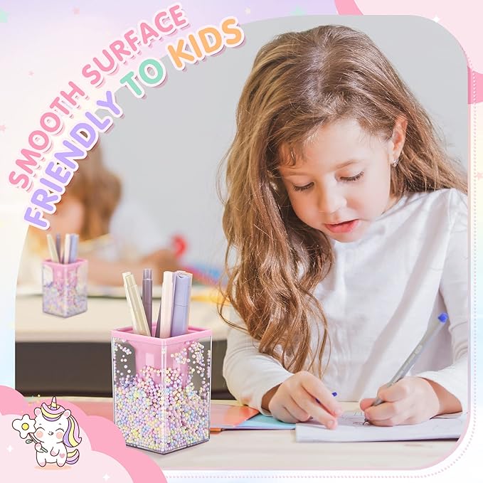 Zonon 2 Pieces Cute Bubble Pen Holder Multi-purpose Desktop Organizer Back to School Gift Kawaii Office Supplies Pastel Desk Accessories Stationery Makeup Brush Holder with Bubble Ball(Pink)