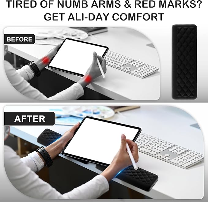 L-Shaped Desk Elbow Pads, 2-Piece Set - Accessories Ergonomic Memory Foam Arm Rest for Office & Gaming Desks, Anti-Slip Edge Cushion to Relieve Elbow & Wrist Pain (11.8"x3.9", Black)
