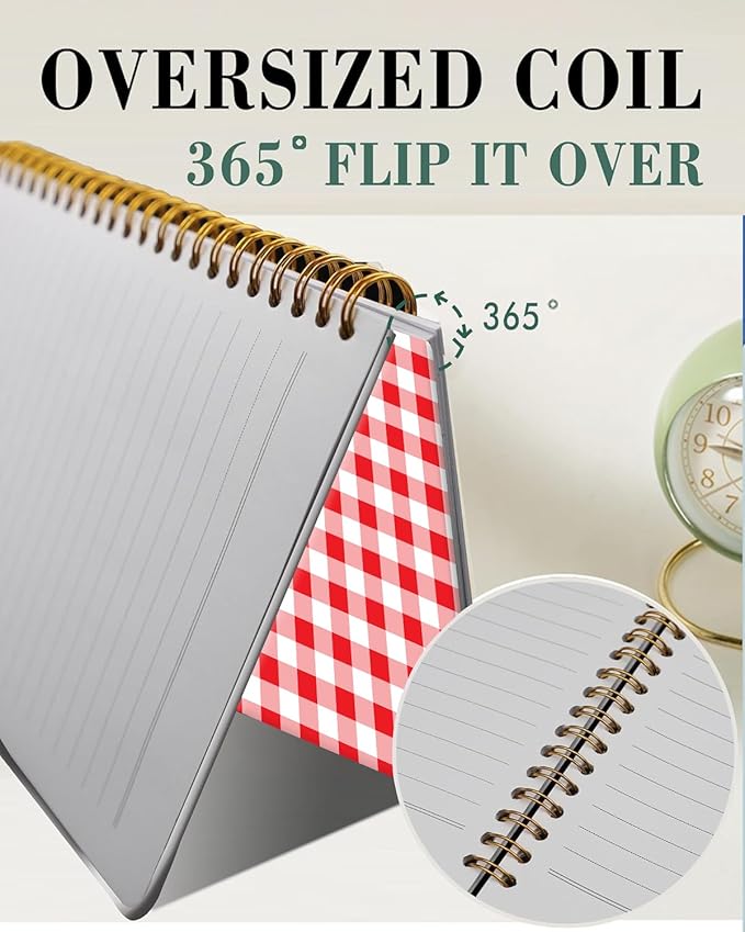 Spiral Journal Notebook,A5 Hardcover Lined Journals for Women 6 x 8.3 in,60 Sheets 120 Pages Thick Paper,Cute College Ruled Writing Notebook for Office Work School(Red White Checkered)