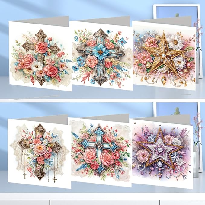 Ceitura 6Pcs DIY Diamond Art Painting Crafts Rhinestone Painting Greeting Card Making Kit Postcard for Holiday Christmas New Year Party Favors (Faith Cross)