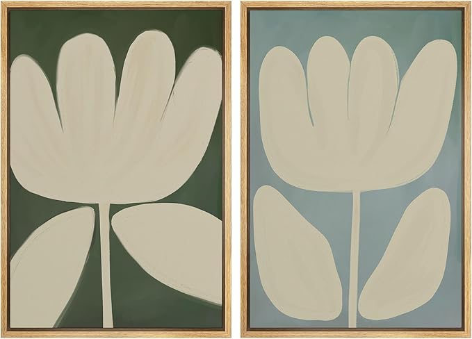 SIGNWIN Framed Canvas Print Wall Art Set Minimalist Floral Neutral Beige Flower Illustrations Modern Art Minimal Boho Colorful for Living Room, Bedroom, Office - 16"x24"x2 NATURAL