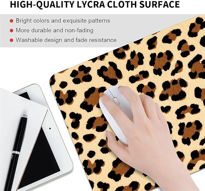 Square Mouse Pad Leopard Pattern, Personalized Premium-Textured Custom Mouse Mat Design, Washable Mousepad Cloth, Non-Slip Rubber Base Computer Mouse Pads for Wireless Mouse