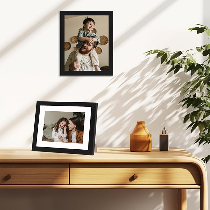 8x10 Picture Frame Set of 9, Display Pictures 5x7 with Mat or 8 x 10 Without Mat, Multi Photo Frames for Wall Mounting or Table Top Display, Black