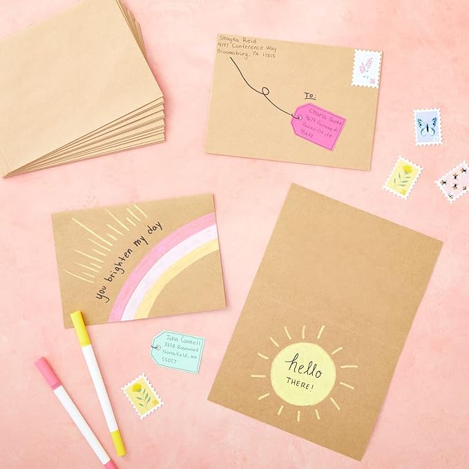 Best Paper Greetings Blank A7 Kraft Brown Paper & Envelopes for Card Making - 5 x 7 In & 5.25 x 7.25 In, 50 Pack, Brown - Bulk Blank Notecards with Envelopes for Invitations & Thank You Notes