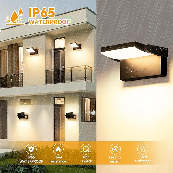 3 Pack Outdoor LED Wall Lights 40W Black Flood Lights 350°Rotation Exterior Lighting Fixture Commercial Security 3000K Waterporof for Barn Yard Garage Building Area Backyard