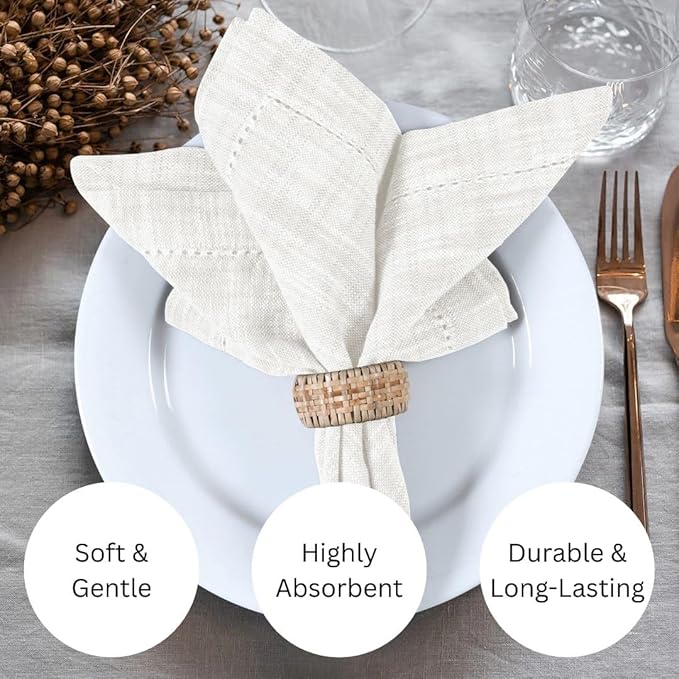 Slub Textured Dinner Napkins Set of 6-100% Cotton Cloth Napkins 18x18 Inch - Soft Durable Washable Fabric Napkins for Everyday Use & Special Occasions Christmas - White