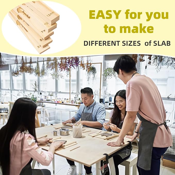 10PCS Pottery Tools, LEYCLUB Clay Rolling Pin Set with 5 Size Mud Stick Guide for Precise Clay Thickness, for Hobbyists, Potters (L- 15.7 inch / 40 cm)
