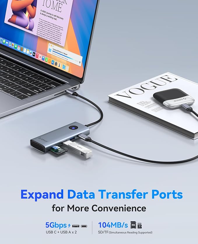 ORICO USB C Docking Station Dual Monitor, 8-in-1 USB C Hub with 2 HDMI 4K@60Hz Ports, 100W PD Charging, USB-A&C 3.0, SD/TF for Laptop MacBook Dell PW11-8PH