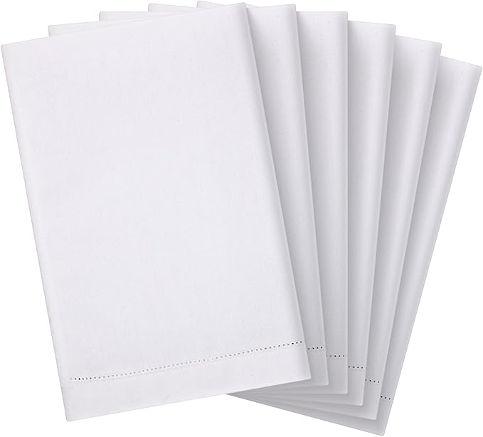 Mixweer 6 Pcs 14" x 22" White Linen Hemstitched Hand Towel Linen Tea Towels for Embroidery Dish Towels for Bathroom Kitchen Home