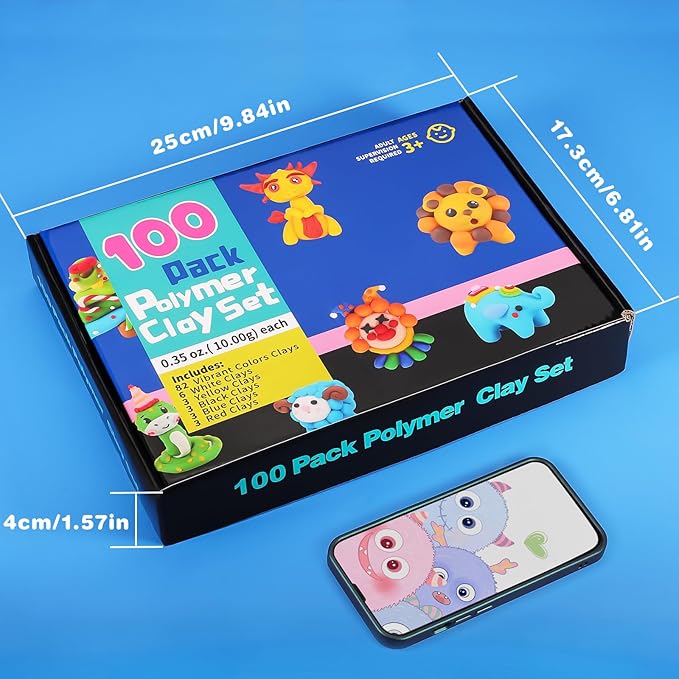 CiaraQ Polymer Clay, 100 Colors Modeling Clay for Kids, Non-Toxic, Non-Sticky, Small Blocks Oven Bake Clay, DIY Mold Starter Kits, Gifts for Children&Adult and Artist.