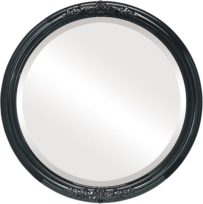 OVALCREST Round Beveled Wall Mirror for Home Decor - Contessa Style - Gloss Black - 16x16 Outside Dimensions