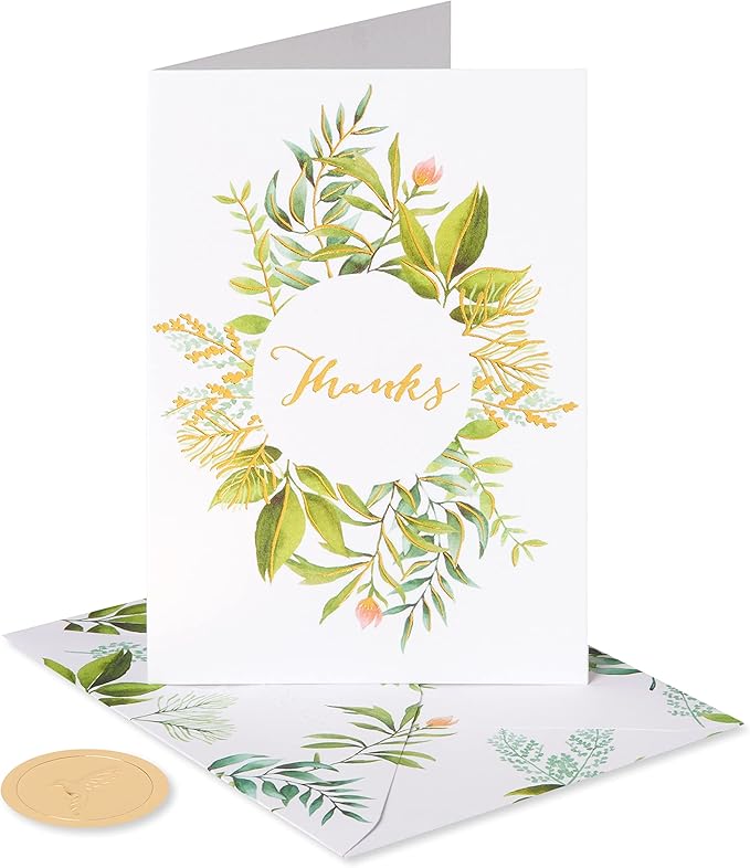 Papyrus Thank You Cards with Envelopes, Simple Leaf (14-Count)