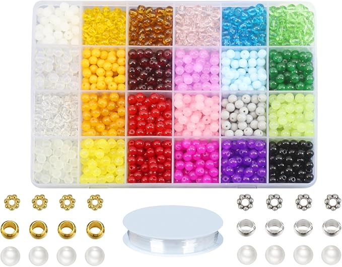 Pamir Tong 2030PCS 6mm Assorted Color Glass Beads Bulk for Jewelry Making,Round Smooth Beads, Bracelet Space Loose Beads for Jewelry Making Earring, Necklaces, Adult Craft Supplies