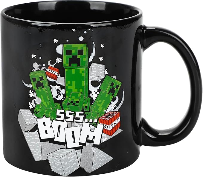 Bioworld Minecraft Creeper Boom 16 Oz Black Ceramic Mug