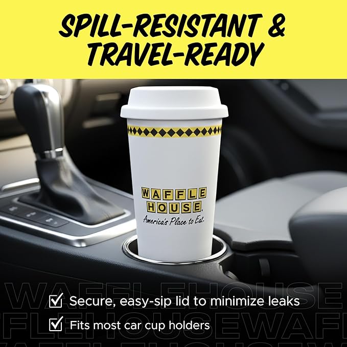 Waffle House Tumbler – 20oz Travel Coffee Tumbler with Spill-Resistant Lid, Double Wall Insulated Mug for Hot or Cold Drinks, Official Merch