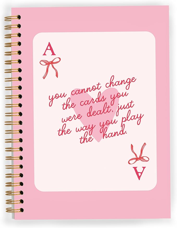 Pink Girly Preppy Notebook, Coquette Bow Trendy Funky Ace Card Spiral Notebook 5.5x8.3, Preppy Aesthetic Journal for Women, Pink Girly Office Supplies, Spiral Journal