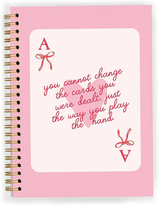 Pink Girly Preppy Notebook, Coquette Bow Trendy Funky Ace Card Spiral Notebook 5.5x8.3, Preppy Aesthetic Journal for Women, Pink Girly Office Supplies, Spiral Journal