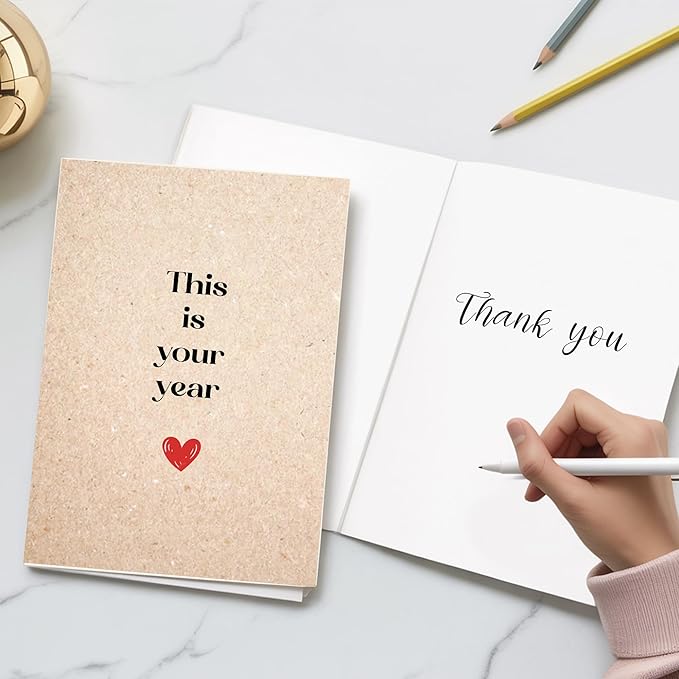 (5.3x8in) This Is Your Year Card, Minimalist Kraft Paper Motivational Greeting with Red Heart, Positive Encouragement Card for New Year, Promotion or Life Change with Envelope (Xmas 44)