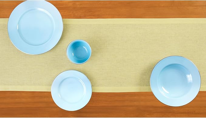 Solino Home Linen Chambray Yellow Table Runner 108 Inches Long - Athena, 100% Pure Linen Dining Table Runner 14 x 108 Inch for Spring, Easter