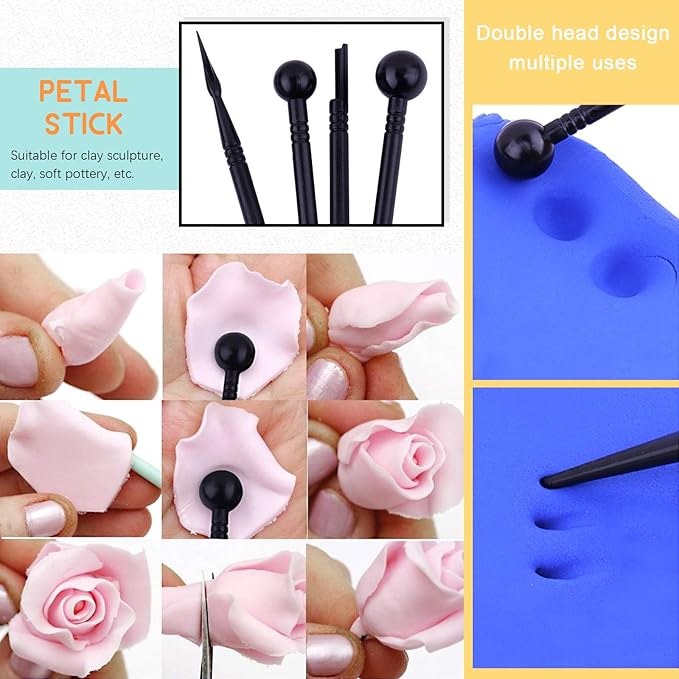 Rustark 16 Pcs Polymer Clay Tools, Professional Modeling Sculpting Tools, Ceramic Detail Tools with Rubber Tip Pen, Ball Stylus, Sculpture Needle for Cake Decorating, Soap Making