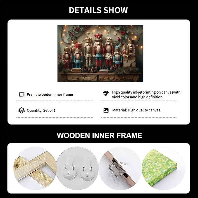 Christmas Nutcracker Vintage Wall Art Print Dark Academia Holiday Poster Winter Christmas Holiday Decor Gold Nutcracker Oil Painting Scene Indoor Decor for Offices Living Room Framed Ready to Hang