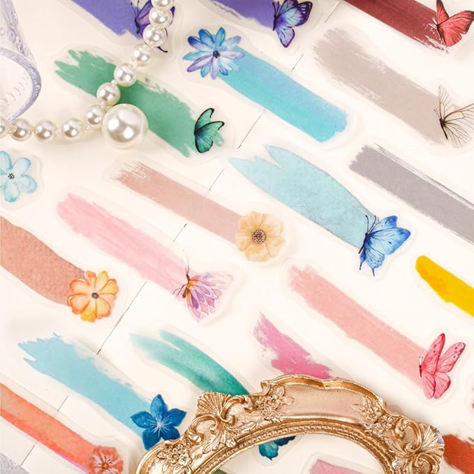 180 Pieces Vintage Flower Butterfly Label Stickers, Aesthetic Tag Stickers, Easy Writing Multi-Color Decorative Collage Label for Scrapbooking, Journaling, DIY Crafts Arts, and Junk Journal Supplies