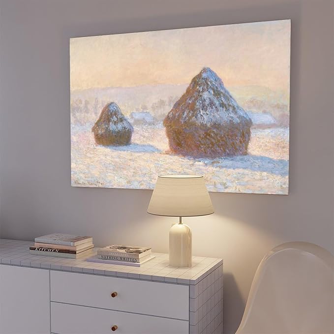 40+ Monet Famous Print Posters Wheatstacks, Snow Effect, Morning by Claude Monet Impressionism Canvas Poster Bedroom Decor Print Sports Landscape Office Room Decor Gift Frame 20×30inch(50×75cm)