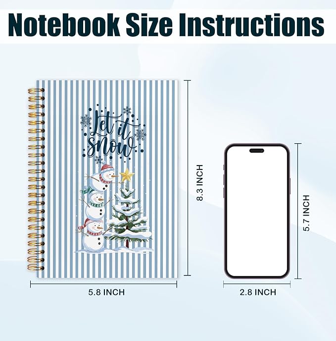 Blue Christmas Snowman Spiral Notebook, Winter Christmas Journal for School Office Supplies, Xmas Winter Aesthetic Holiday Hardcover Journal 5.5x8.3 Inch