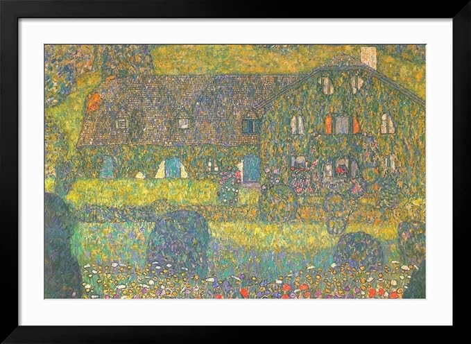 ART.COM Wall Art Print House in Attersee on Black Frame by Gustav Klimt, 44" x 32"