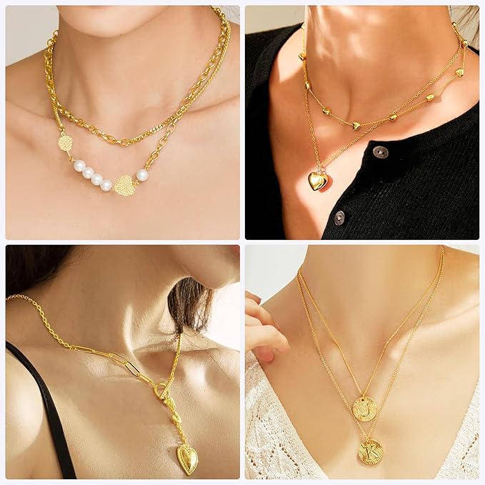 Ecoofor Gold Necklace Chains for Jewelry Making, 62.3 Feet 8 Rolls Jewelry Chains for DIY Necklace Bracelet Jewelry Making with Jump Rings/Lobster Clasps/Connectors