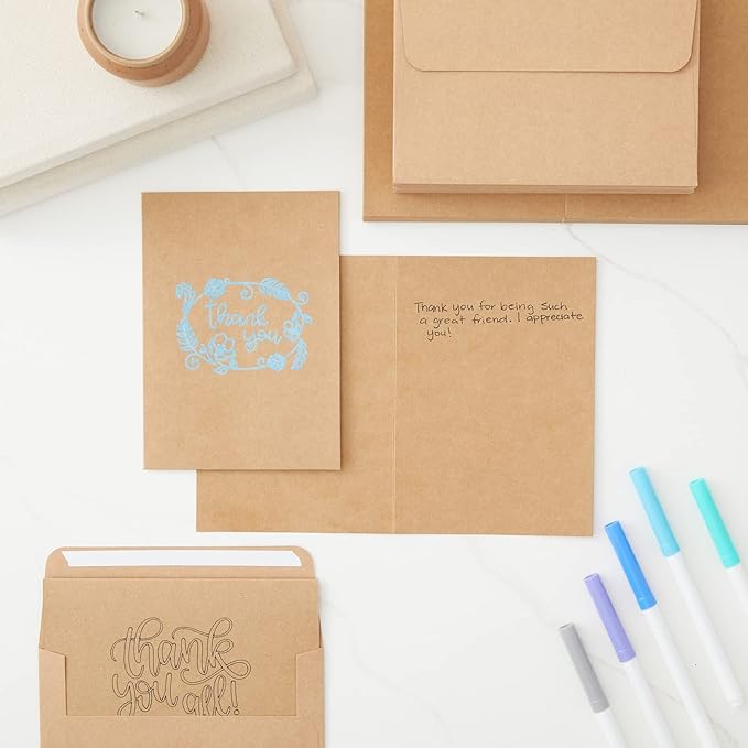 Best Paper Greetings Blank A7 Kraft Brown Paper & Envelopes for Card Making - 5 x 7 In & 5.25 x 7.25 In, 50 Pack, Brown - Bulk Blank Notecards with Envelopes for Invitations & Thank You Notes