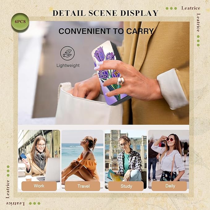 Leatrice 6pcs 5d Diamond Art Kits for Adults Small Diamond Painting Kit Eyeglass Case Hard Shell Gem Art Paint by Diamonds Dots DIY for Beginner Women