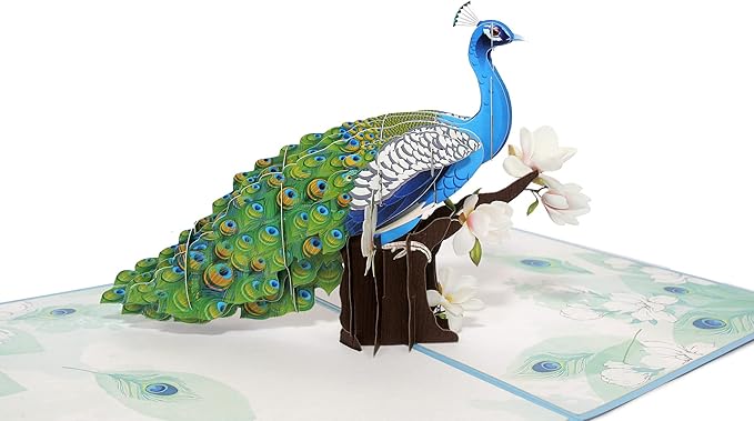 Elegant 3D Peacock Pop-Up Card – Handmade Greeting Card with Floral Perch & Vibrant Feathers – Perfect for Birthdays, Anniversaries, Thank You Notes & Special Occasions, A22