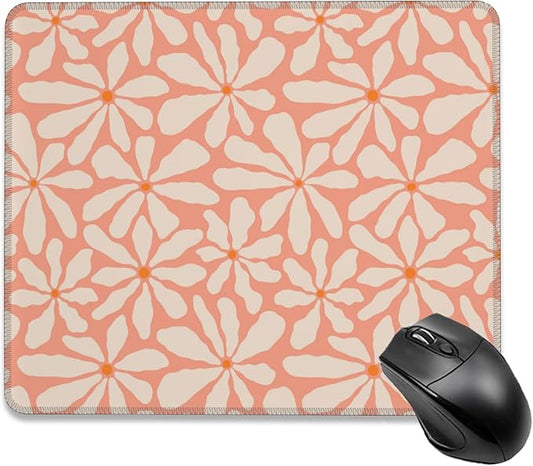 Mouse Pad, Boho Retro Groovy Orange Flowers Mouse Pads for Desk,Waterproof Anti-Slip Rubber Gaming Mouse pad with Stitched Edges for Gaming Office Laptop Computer Men Women