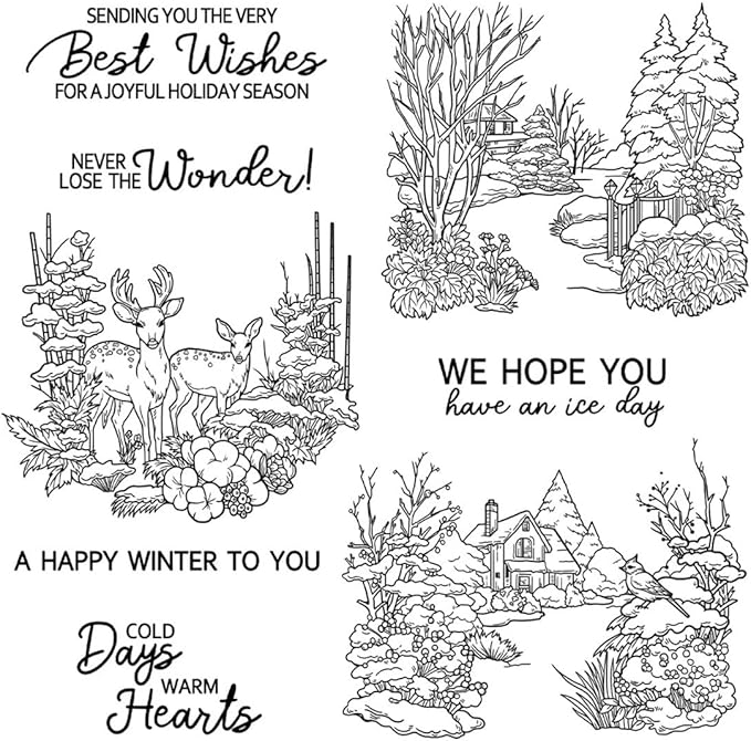 Christmas Snow Scene Stamps and Cutting Dies for Card Making DIY Transparent Silicone Clear Stamp and Metal Die Cuts Sets for Scrapbooking Paper Greeting Cards Decor Seals Craft Supplies