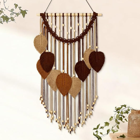 Weldomcor Macrame Wall Hanging Boho Leaf Woven Tapestry, Bohemian Chic Home Decor Modern Handmade Leaves Feather Wall Art Decorations for Bedroom Living Room Apartment Ornament 16.5" W X 31.5" L