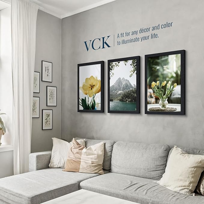 VCK 14x22 Frame for Poster & Picture - Black Oak 3 Pack, Natural Textured Solid Wood Frame, Wall Hanging