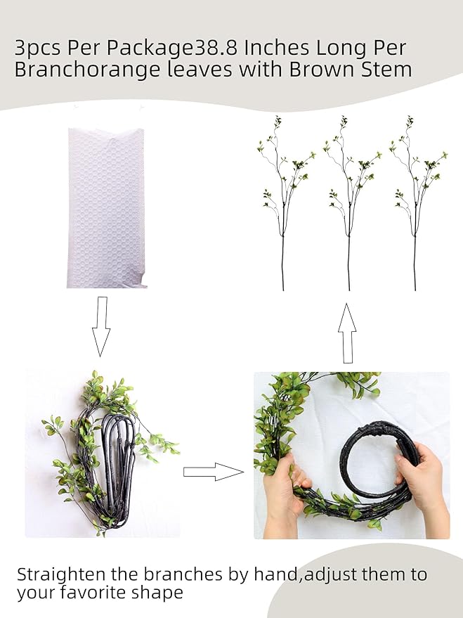 3Pcs 38.8" Faux Greenery Plant Stems and Branches for Tall Vase,Artificial Tree Branches and Twigs for Decoration (Green Leaves & Brown Stem)