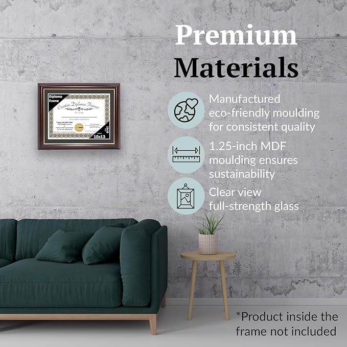 Creative Picture Frames 10x13 Mahogany Gold Rim Diploma Frame with Black Mat Glass Easel and Installed Wall Hangers | Frame Holds 11x14 Media without Mat