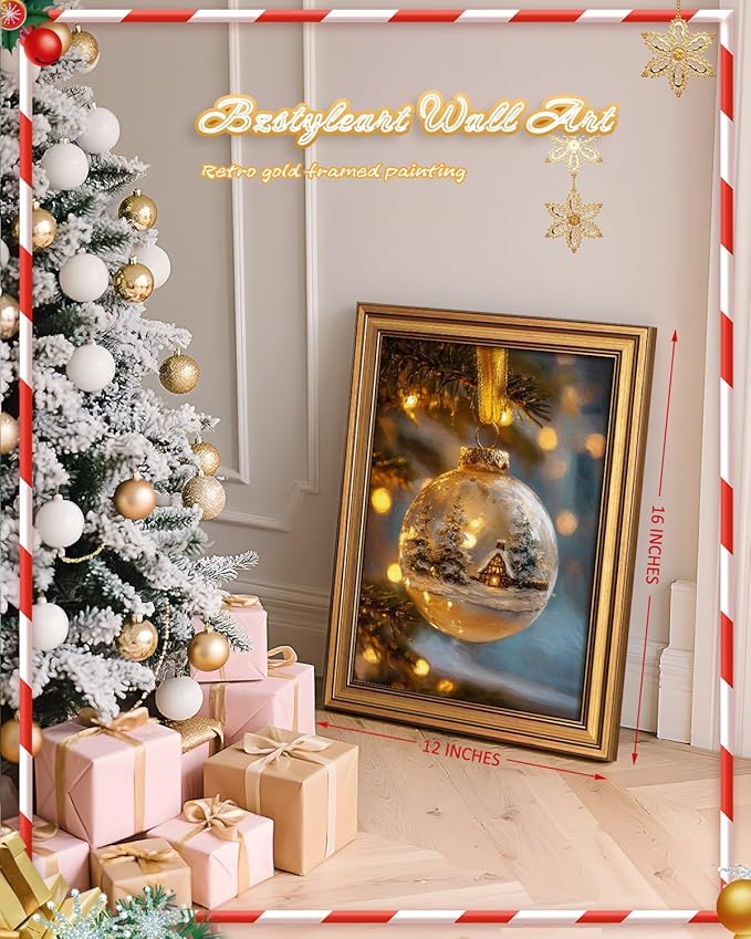 Bzstyleart Vintage Wall Art Decor Vintage Christmas Decorations Indoor,12 x 16 Inch Modern Framed Christmas Canvas Wall Art Farmhouse Home Decor