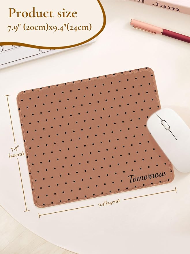 Cute Fashion Polka Dot Mouse Pad, Waterproof Aesthetics Dots Mouse Mat Design,Non-Slip Rubber Base Computer Simple Funny Mousepad,Wave Point Small Mouse Pad Desk Accessories,Brown