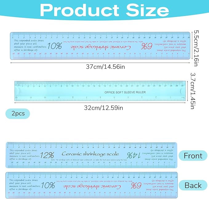 2 Pcs Ceramic Shrinkage Scale Ruler, Ceramic Measuring Ruler Clay Sculpture Ceramics Measuring Rulers Pottery Tool Rulers Flexible Straight for Carving Shaping Clay Sculpture Modeling
