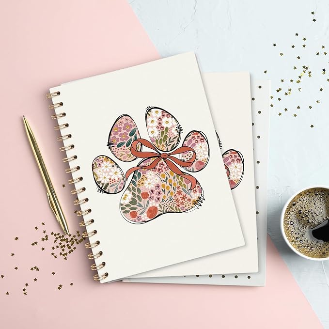 VONTP Boho Floral Dog Spiral Notebook, Dog Mom Lovers Owner Gifts for Women Journal, Pet Lover Gifts, Floral Puppy Paws College Ruled Notebook Journal for Writing, 5.5x8.3