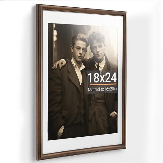 Heimlove 18x24 Picture Frame,18 x 24 Natural Solid Walnut Wood Frame Matted to 16x20 with Tempered Glass,18"x24" Handcrafted wood Poster Frame,Vertical or Horizontal Wall Hanging Display,1 Pack