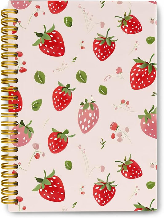 Cute Strawberry Journaling Notebooks, Preppy Pink Spiral Notebook, Pink Office Supplies, Cute Notebooks for Women Girls, Hardcover Spiral Notebooks College Ruled 5.5 x 8.3