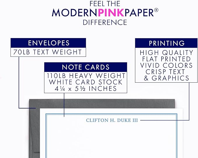 Modern Pink Paper Mens Personalized Stationery Set for Boys, Boys Personalized Thank you Notes, Men Custom Note Cards, Mens Stationary Set, Your Choice of Colors and Quantity
