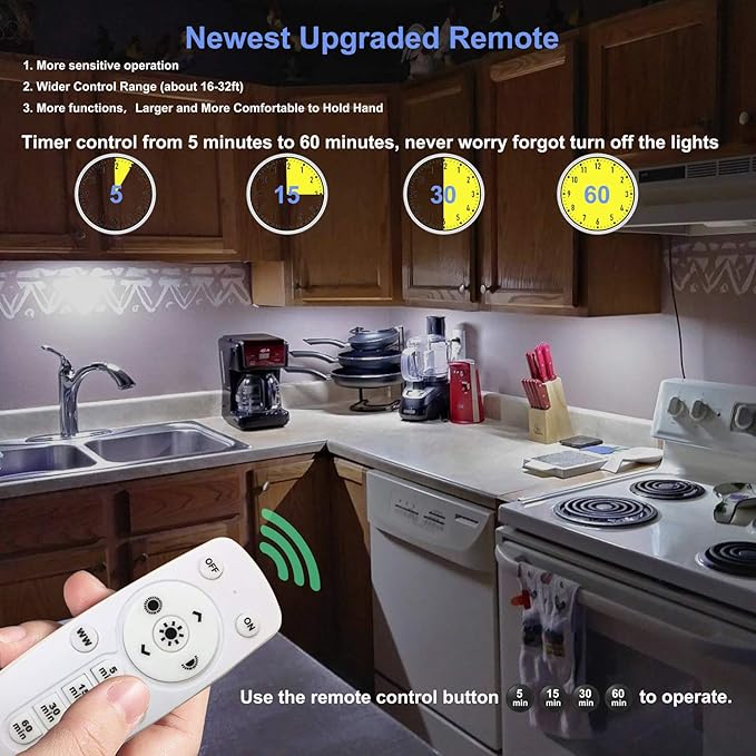 LDOPTO Under Cabinet Lights with Remote, Magnetic Rechargeable Under Counter Closet Lights, Wireless Night Light Bar Stick-On, for Kitchen Wardrobe Cupboard Stairs Bedroom, 2-Pack, Warm White