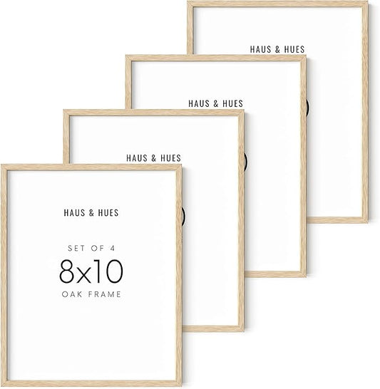 HAUS AND HUES Beige Oak Wood 8x10 Picture Frame - Modern Wood Wall Art Display - Lightweight 8x10 Frame for Art Prints, Photos, Posters - Ready-to-Hang Vertically & Horizontally (Set of 4)